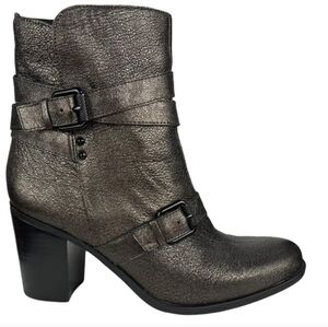 Naturalizer Karlie harness heeled mid-calf bootie Metallic Pewter 6.5 Wide